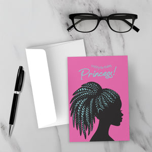 Blue Braids Vibe - Birthday Girl - African American Card Shop Front with Sample Background