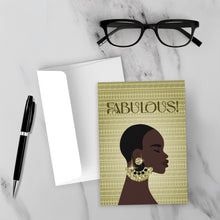 Load image into Gallery viewer, Stylish &amp; Beautiful - African American Woman - Black Card Shop (Gold) Front with Sample Background
