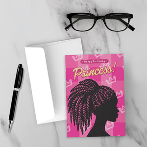 Pink Braids Vibe - Birthday Girl - African American Card Shop Front with Sample Background