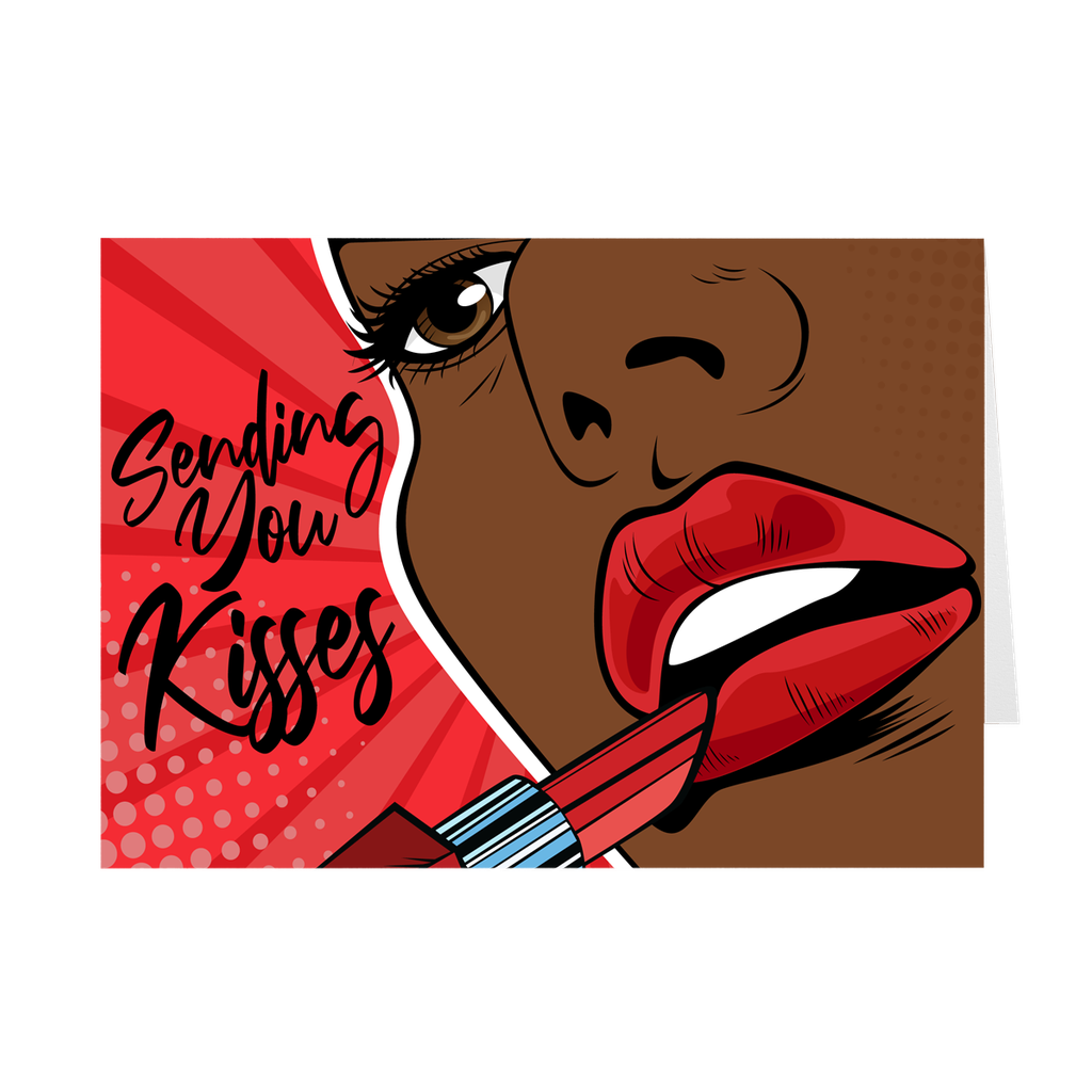Red Lipstick - Sending You Kisses Pop Art - African American Valentine's Day Cards