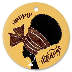 Gold - African American Woman - Soulful Glow Porcelain Ornaments