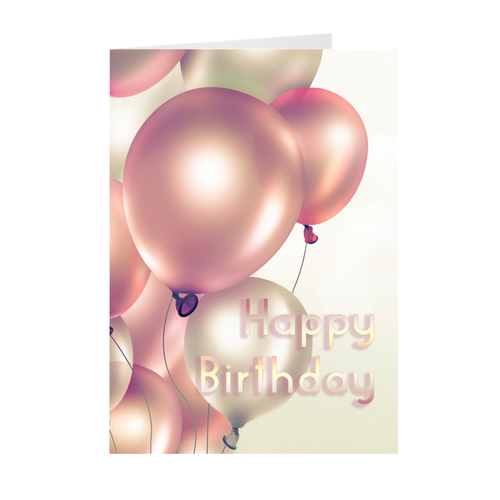 Floating Pink & White Balloons - Happy Birthday Greeting Card  Front