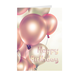 Floating Pink & White Balloons - Happy Birthday Greeting Card