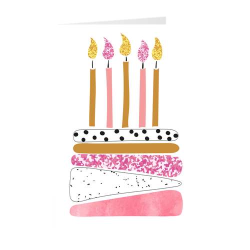 Cake, Candles & Butterflies - Birthday Greeting Card