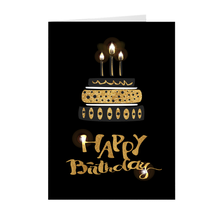 Load image into Gallery viewer, Black &amp; Gold Birthday Cake - Candles Lit - Birthday Greeting Card