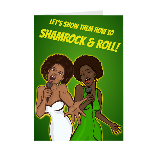 Let's Shamrock & Roll - 2 African-American Women Singing - Greeting Card