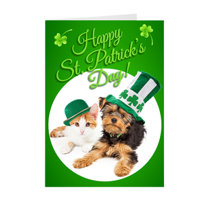 Cat and Dog - Animals - St. Patrick's Day Greeting Card