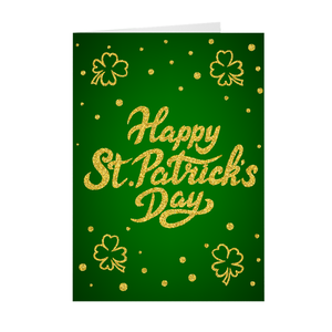 Four Leaf Clover - Green & Gold - Happy St. Patrick's Day Greeting Card