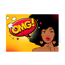 Load image into Gallery viewer, OMG! - African-American Afro Woman Heart Earrings - Blank Greeting Card
