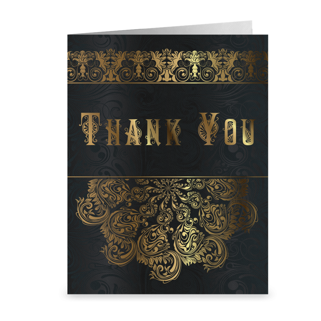 Black & Gold Vintage Lace - Thank You Greeting Card