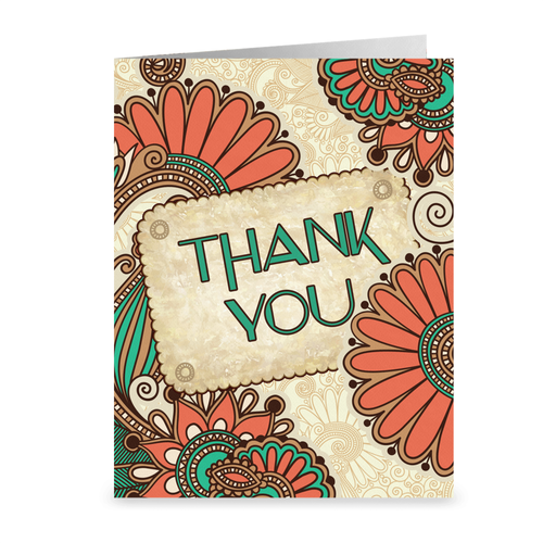 Living Coral & Turquoise - Floral Thank You Greeting Card Front