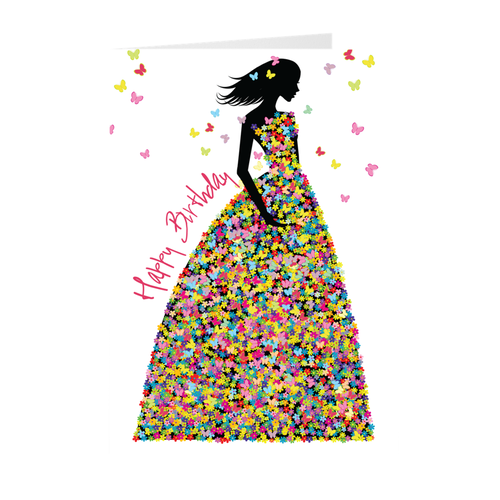 Butterfly Dress - African-American Girl - Birthday Greeting Card