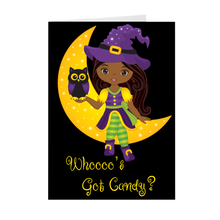 Load image into Gallery viewer, Who&#39;s Got Candy - African American Girl - Halloween Greeting Card