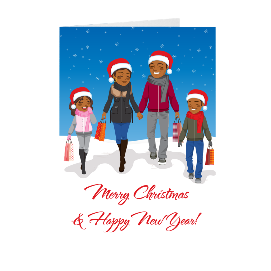 African American Family Smiling - Merry Christmas & Happy New Year Greeting Card
