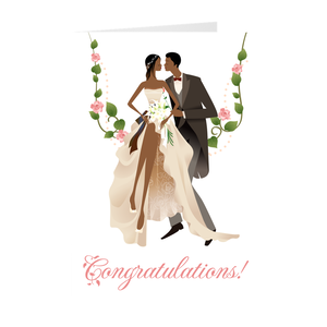 African American Wedding Couple - Husband & Wife - Flower Swing - Congratulations Card