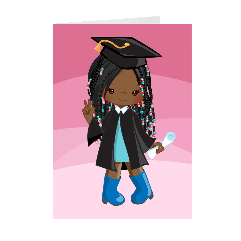 African American Girl with Braids & Beads - Graduation Greeting Card