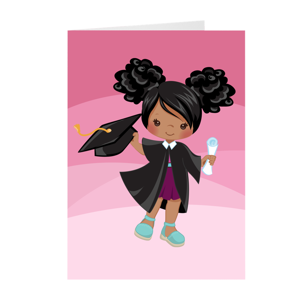 African American Girl with Afro Puffs - Graduation Greeting Card