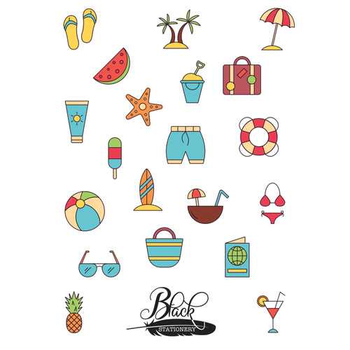 Black Stationery - Let's Go To The Beach Premium Stickers