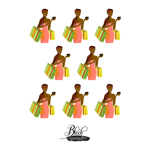 Treat Yourself - African American Woman Shopping Premium Stickers