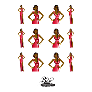 Red Carpet Fashionista - African American Girl Red Gown Premium Stickers