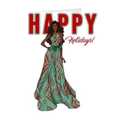Red & Green Dress - African American Woman Happy Holidays Greeting Card