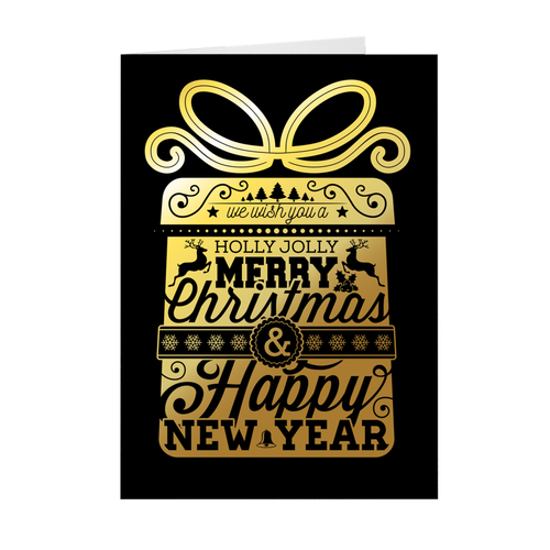 Gift - Black and Gold Merry Christmas & Happy New Year Greeting Card