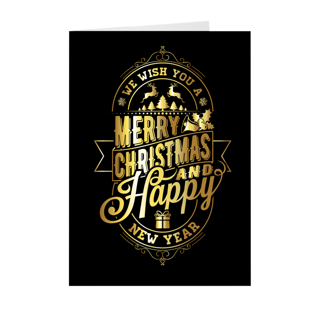 Ribbon - Black & Gold Merry Christmas & Happy New Year Greeting Card