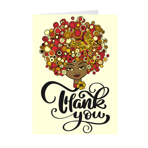 Colorful Afro & Butterfly - African American Girl - Greeting Card