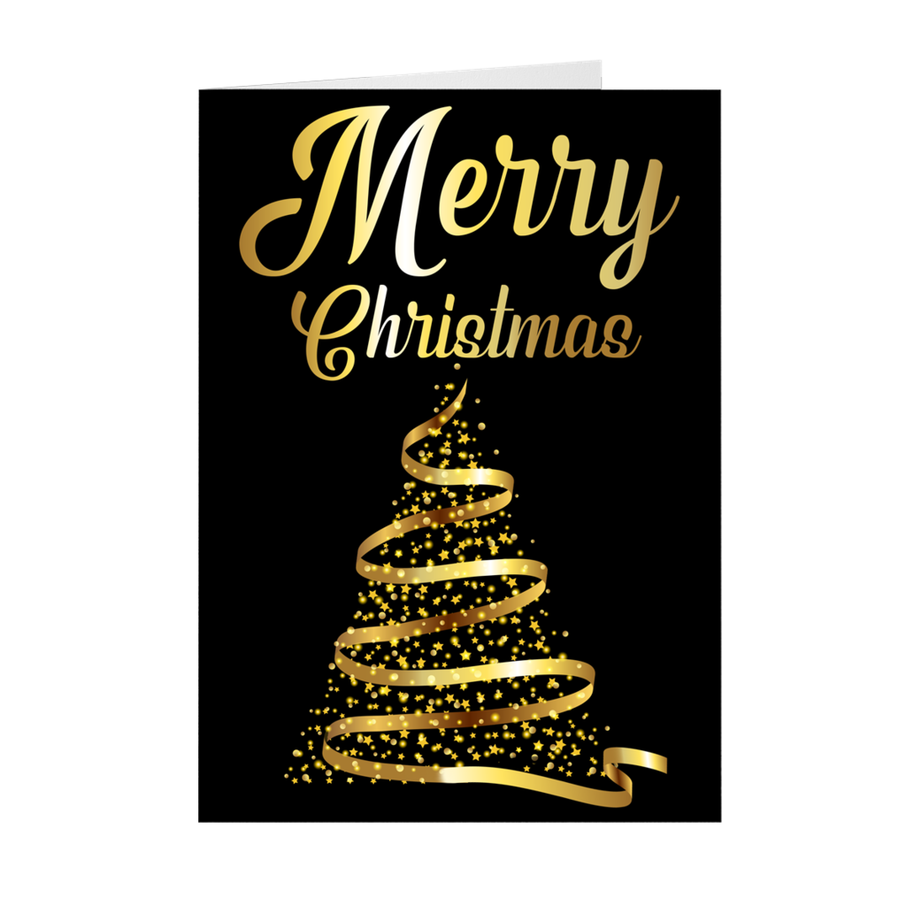 Gold & Black Christmas Tree - Merry Christmas Greeting Card