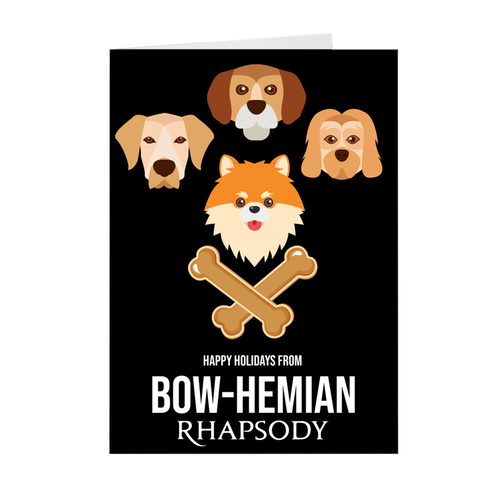 Bow-Hemian Rhapsody - Dogs - Happy Holidays Animal Greeting Card
