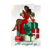 Load image into Gallery viewer, All Wrapped Up In The Holidays - African American Woman Holiday Card