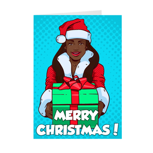 Girl With Christmas Gifts - African American - Merry Christmas Greeting Card