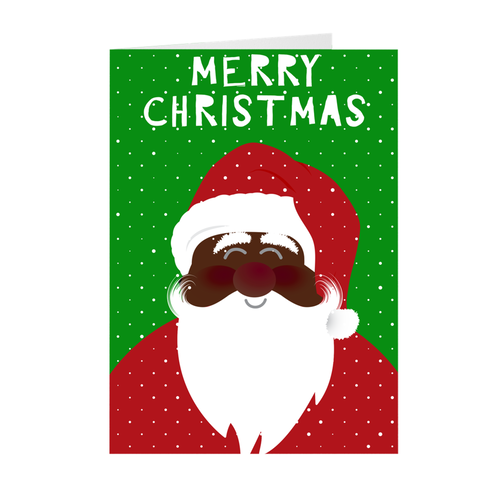Smiling / Blushing African-American Santa Claus Christmas Card