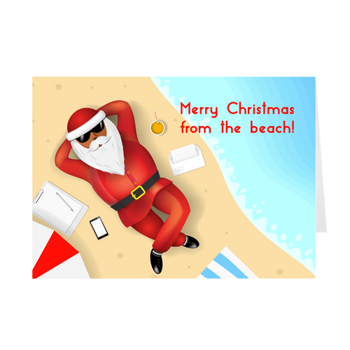 Beach Santa Claus Christmas Greeting Card Front