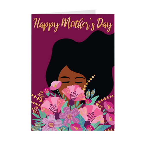 Flower Maroon & Gold Elegance - African American Mother's Day Cards