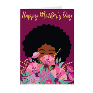 Maroon & Gold Flower Elegance - Afro Woman African American Mother's Day Cards