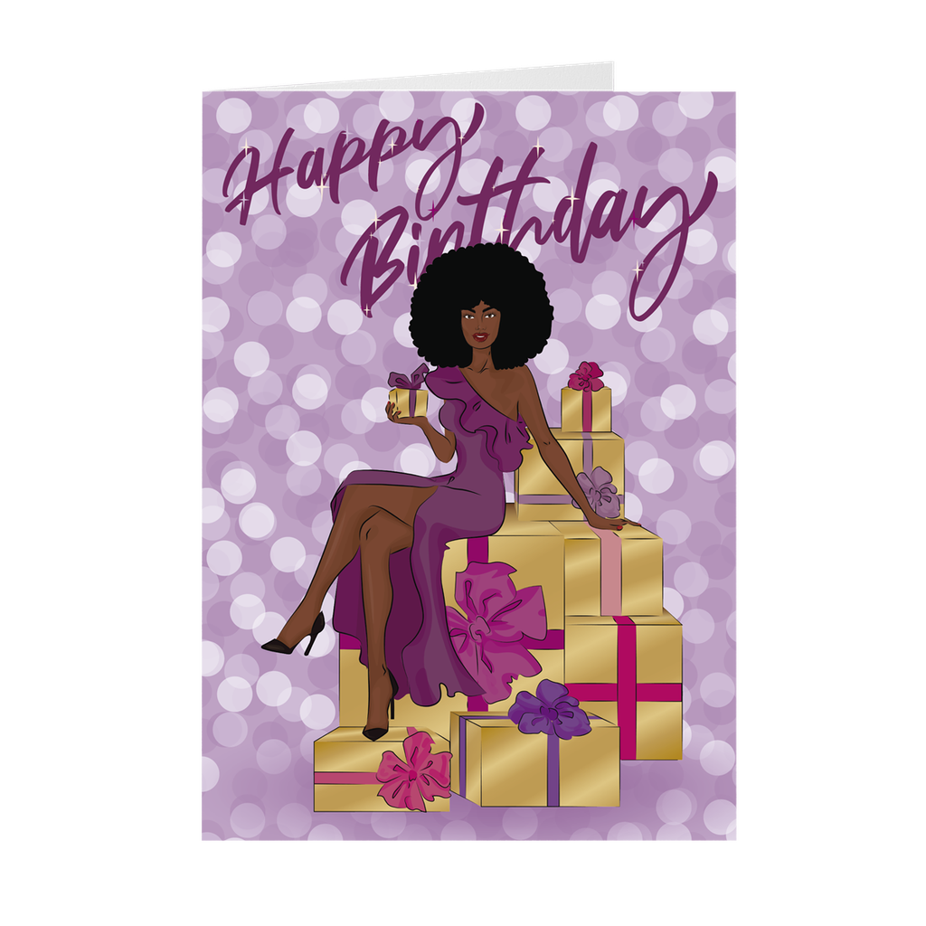 Afro - Purple Dress & Colorful Gifts - African American Birthday Card ...