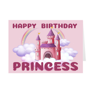 Pink Magical Castle - Black Stationery Kids Birthday Cards