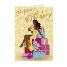 Load image into Gallery viewer, Yellow Dress &amp; Colorful Gifts - African American Birthday Card