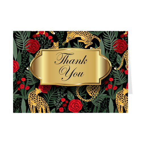 Gold - Animal Garden Roses Thank You Cards