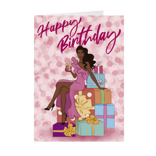 Load image into Gallery viewer, Pink Dress &amp; Colorful Gifts - African American Birthday Card