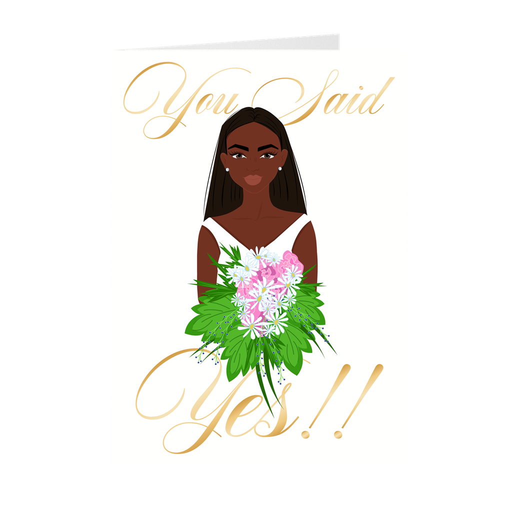 White & Gold - You Said Yes - African American Wedding Cards