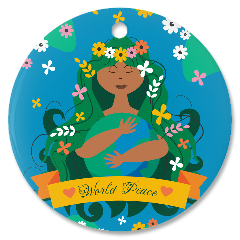 African American Woman - Heart World Peace Porcelain Ornament