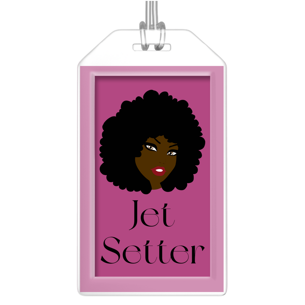 Jet Setter - African American Traveler - 2 Pink Black Stationery Luggage Tags