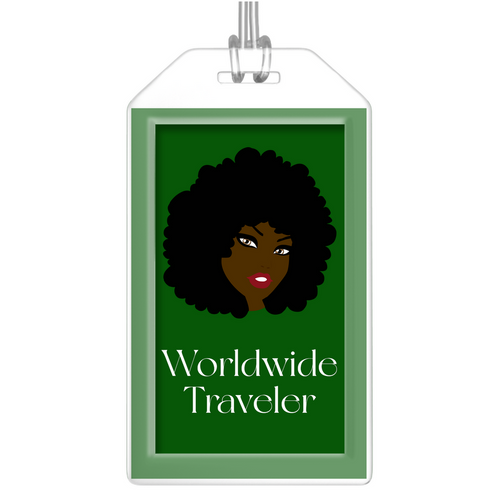 Worldwide - African American Traveler - 2 Green Black Stationery Luggage Tags