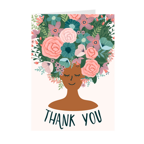 Pastel - Floral African American Girl Thank You Cards