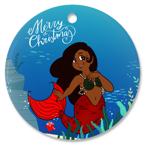 Black Mermaid - Porcelain Christmas Ornament