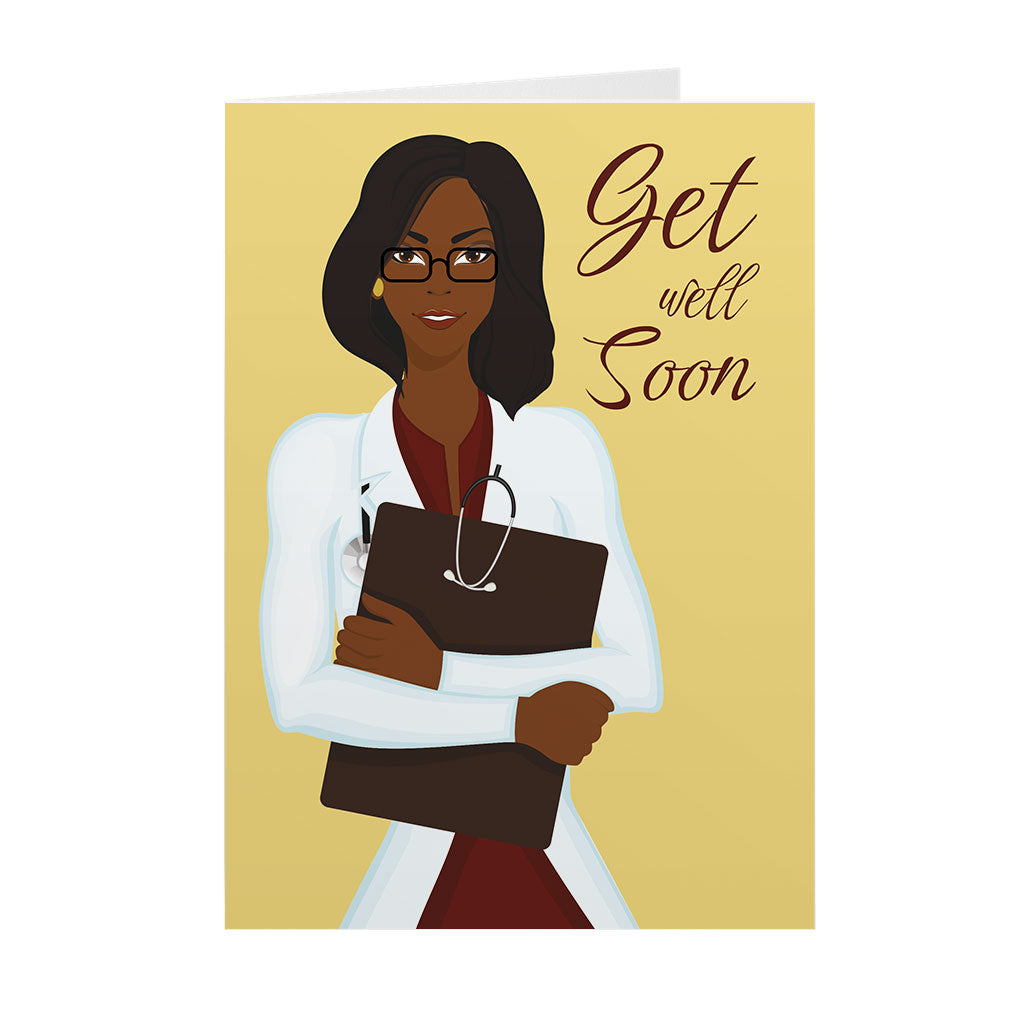 Eyeglasses - African-American Female Doctor - Black Stationery Greeting Card