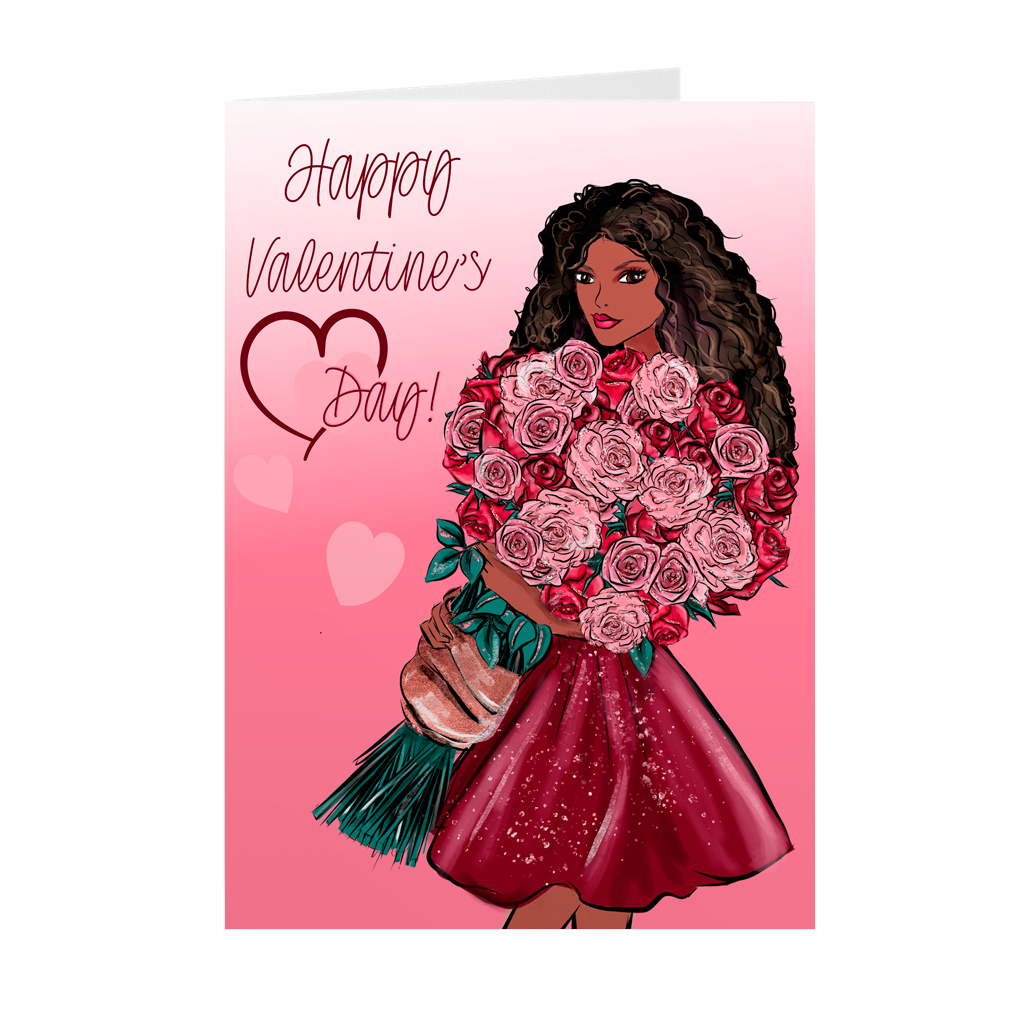 Love Yourself - Black Woman Roses - African American Valentine's Day Cards
