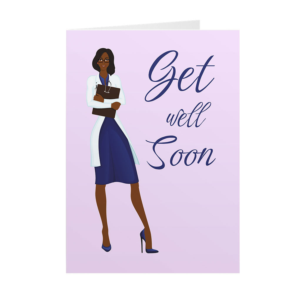 Black Woman Doctor - Get Well Soon - African American Greeting Cards